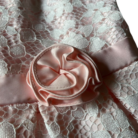 Jona Michelle Girls 5 Soft Pink‎ White Lace Dress Rosette Detail Party Formal - Picture 4 of 7